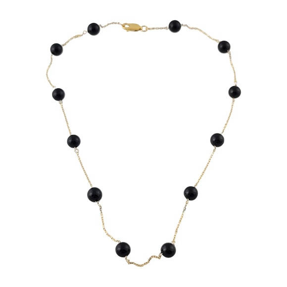 Vintage 14K Yellow Gold Chain & Black Onyx Necklace #13593 - Picture 1 of 5